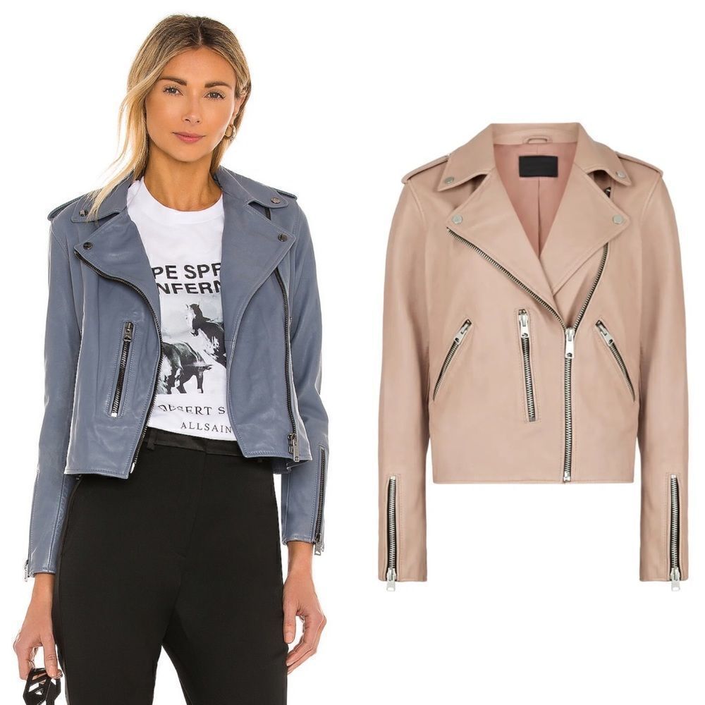 All Saints Fern Leather Biker Jacket Cameco Pink